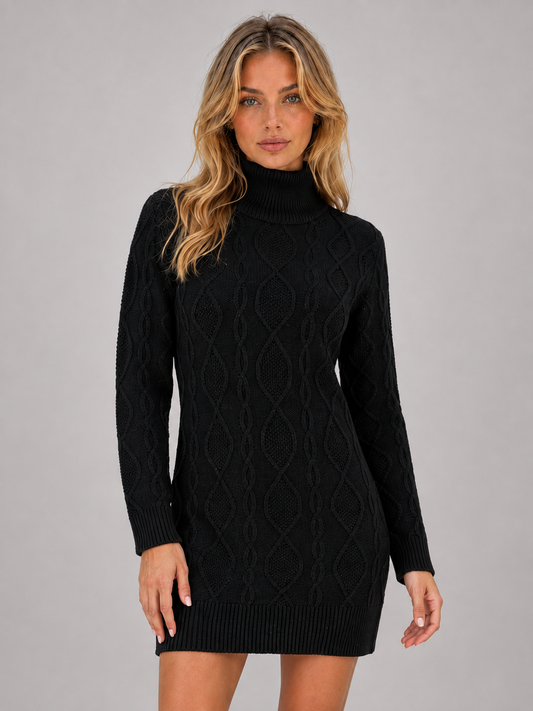 Roberta | Women's Cable Knit Roll Neck Mini Dress