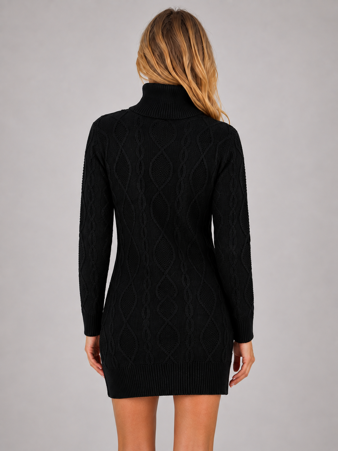 Roberta | Women's Cable Knit Roll Neck Mini Dress