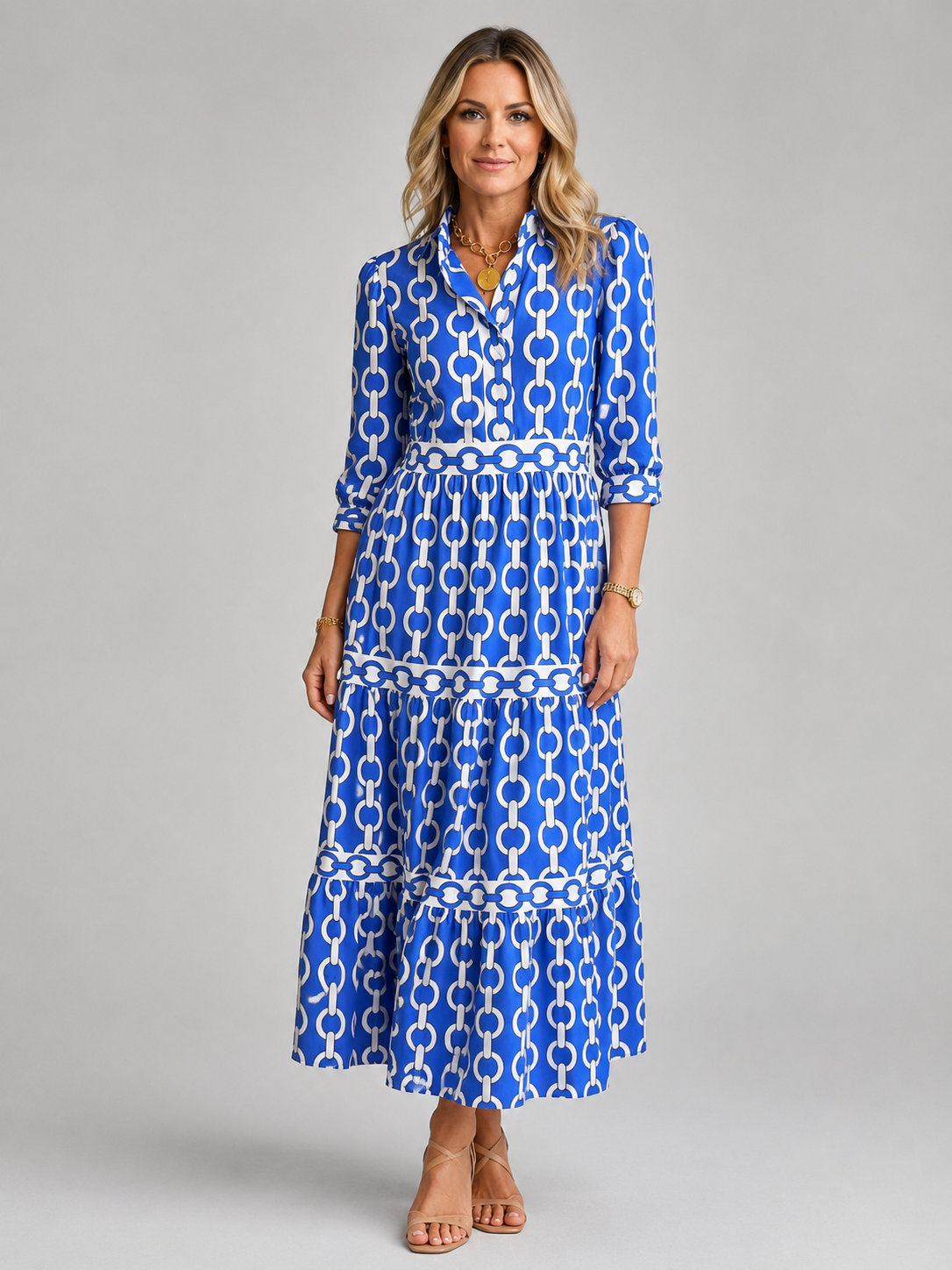 Marguerite | Women's Chain Print Midi Dress