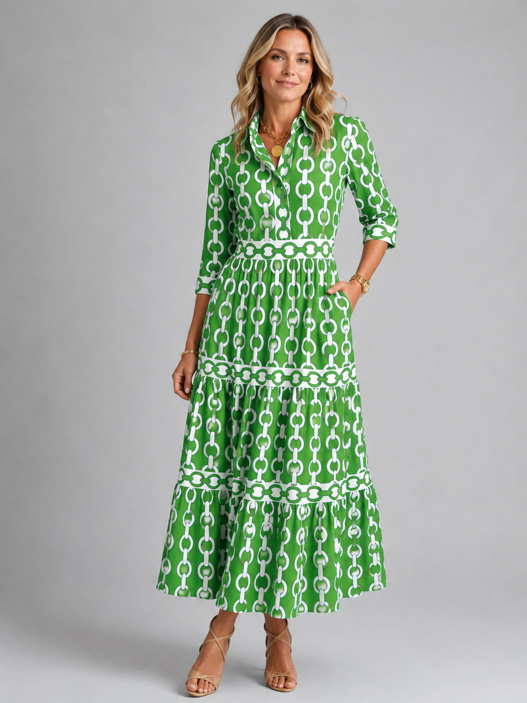 Marguerite | Women's Chain Print Midi Dress