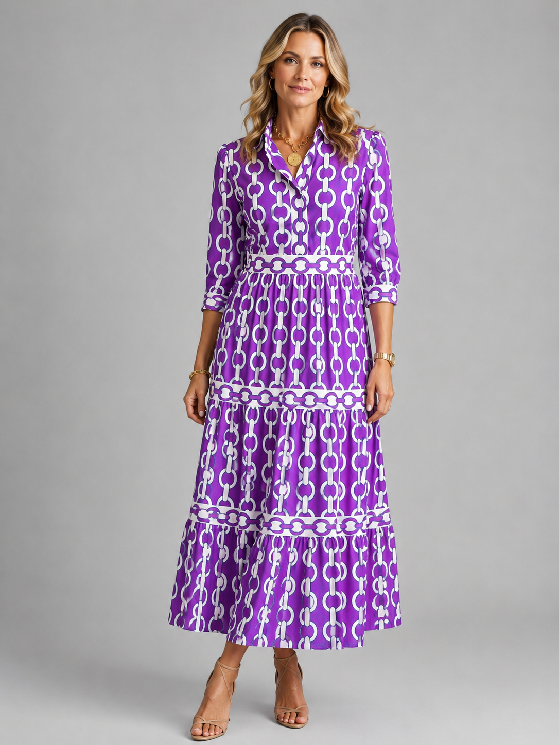 Marguerite | Women's Chain Print Midi Dress