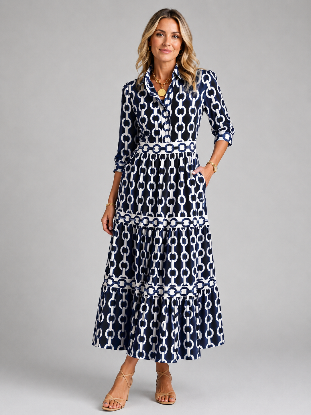 Marguerite | Women's Chain Print Midi Dress
