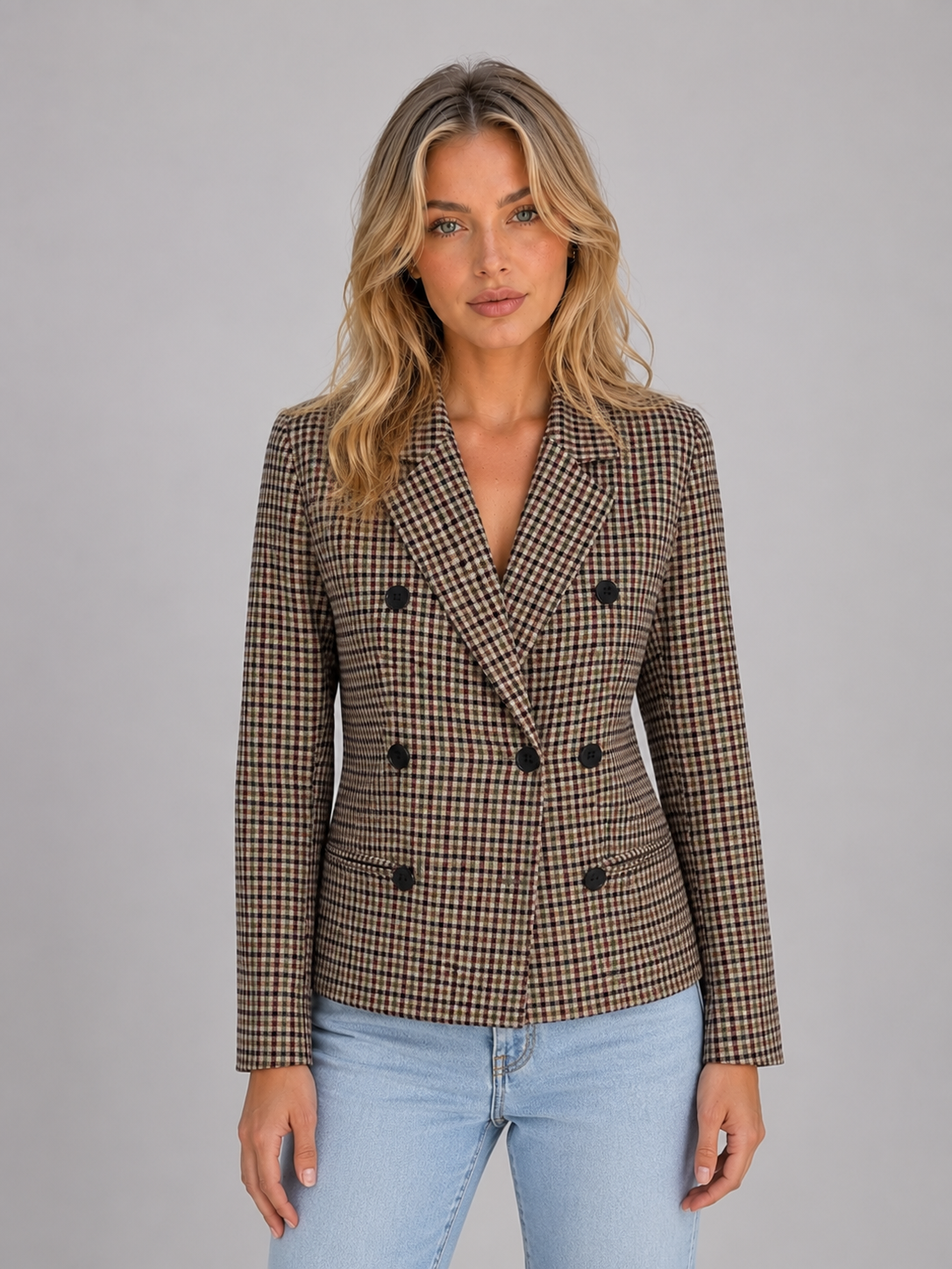 Rhiannon | Women's Check Double-Breasted Blazer