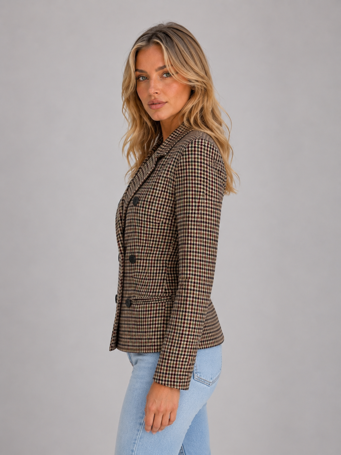 Rhiannon | Women's Check Double-Breasted Blazer