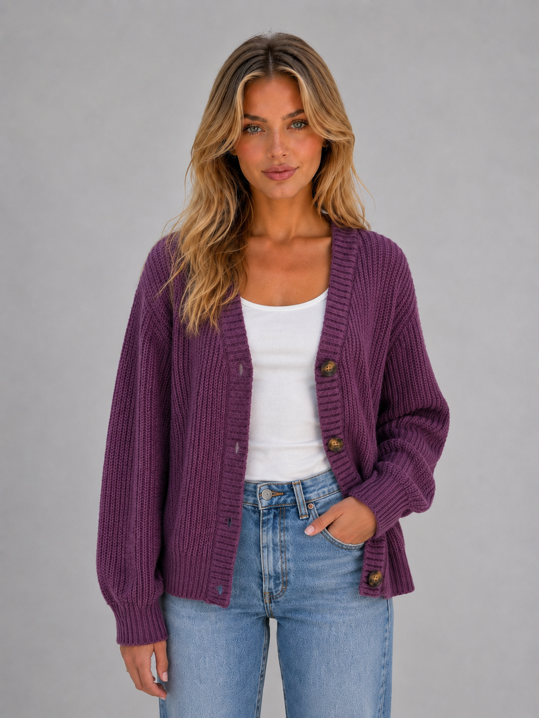 Wynne | Women's Chunky Knit Button Cardigan
