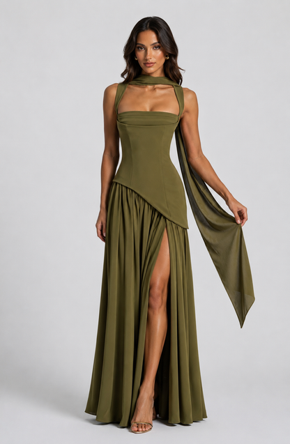 Anthea | Women's Draped Satin Feel Maxi Dress
