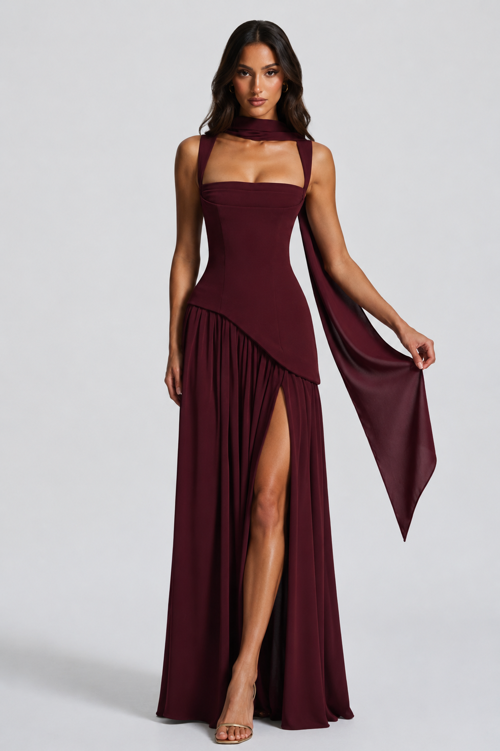 Anthea | Women's Draped Satin Feel Maxi Dress