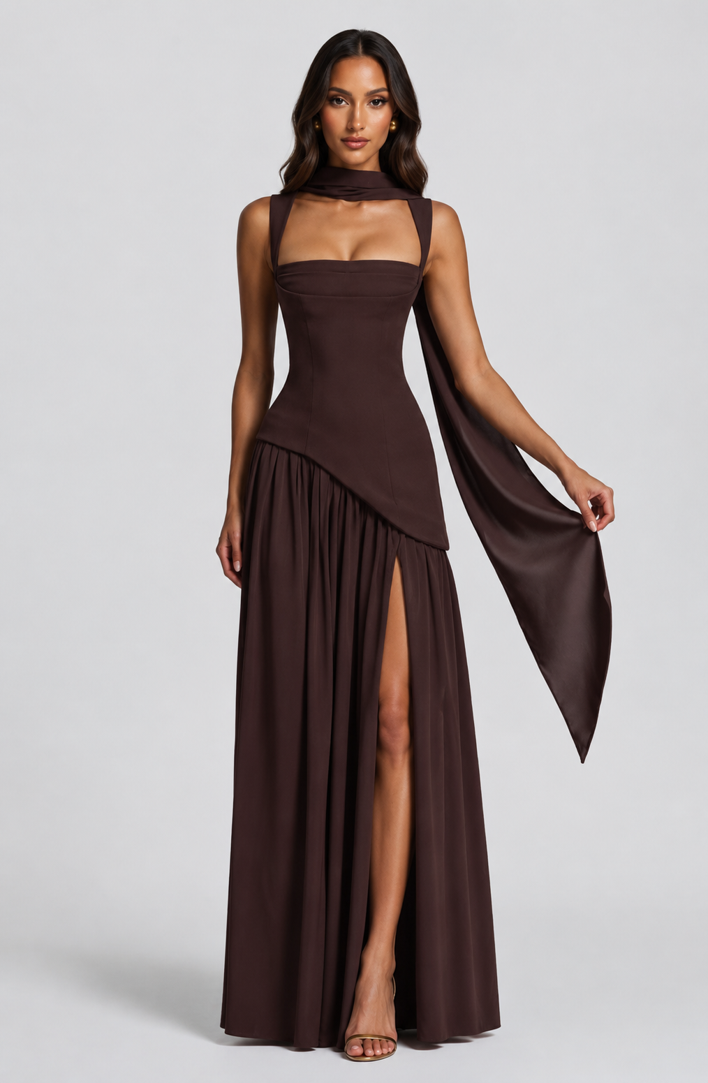 Anthea | Women's Draped Satin Feel Maxi Dress