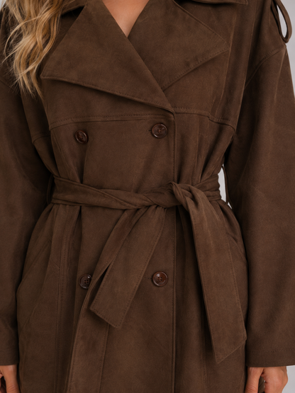 Abigail | Women's Suede-Look Double-Breasted Trench Coat