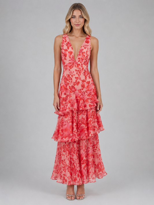 Emmeline | Women's Floral Chiffon Ruffle Maxi Dress