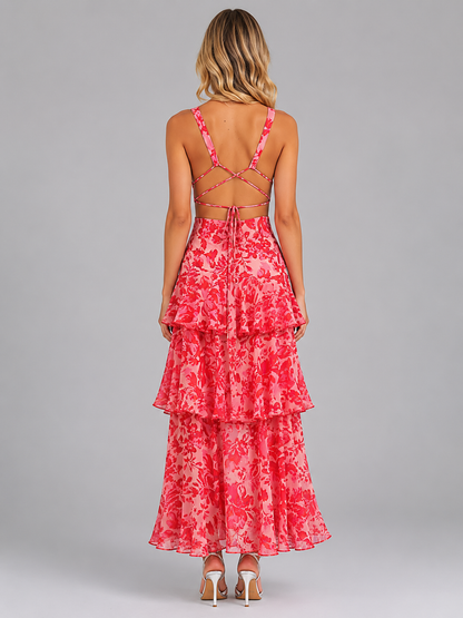 Emmeline | Women's Floral Chiffon Ruffle Maxi Dress