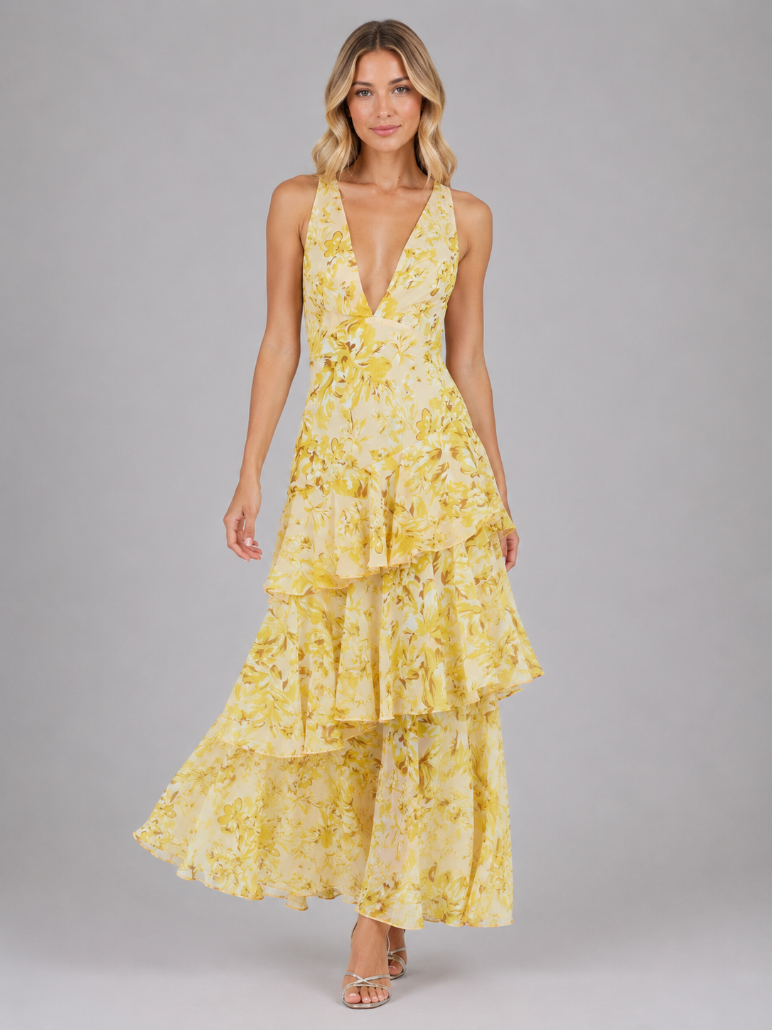 Emmeline | Women's Floral Chiffon Ruffle Maxi Dress