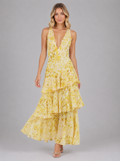 Emmeline | Women's Floral Chiffon Ruffle Maxi Dress