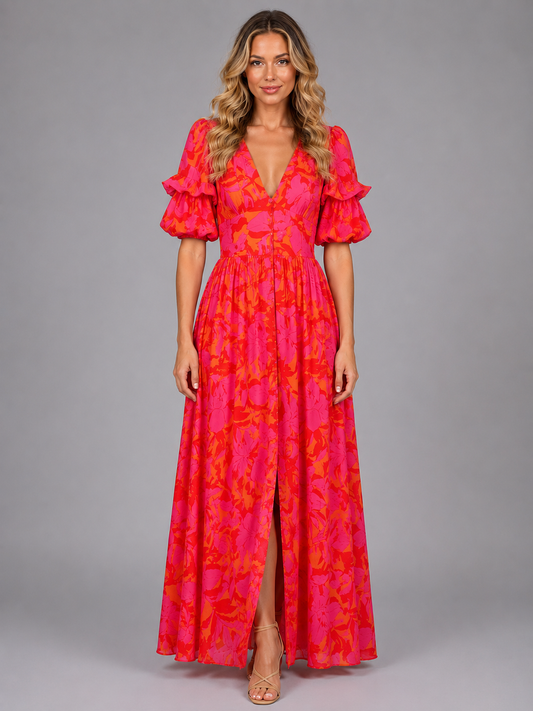 Clementine | Women's Floral Puff Sleeve Maxi Dress