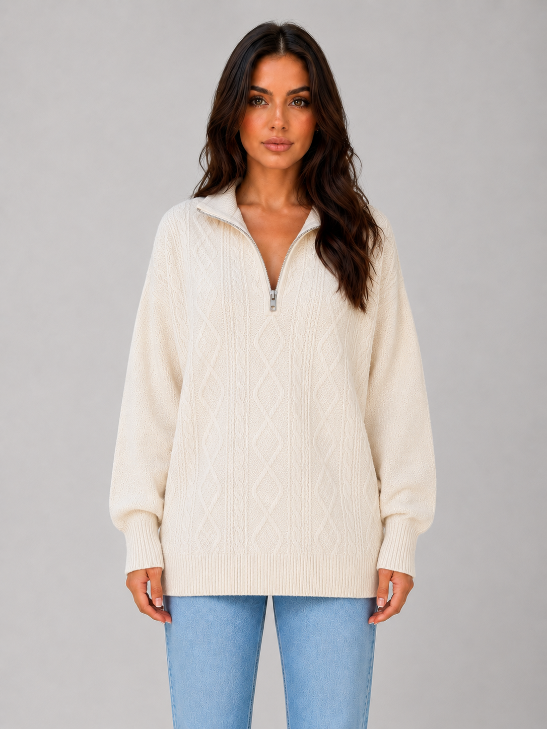 Gwyneth | Women's Half Zip Cable Knit Jumper