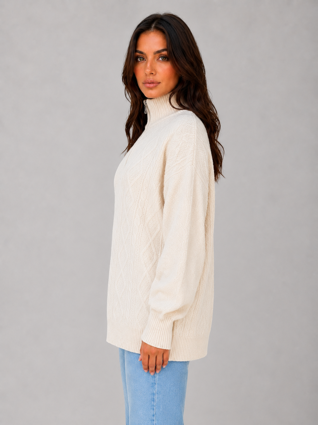 Gwyneth | Women's Half Zip Cable Knit Jumper
