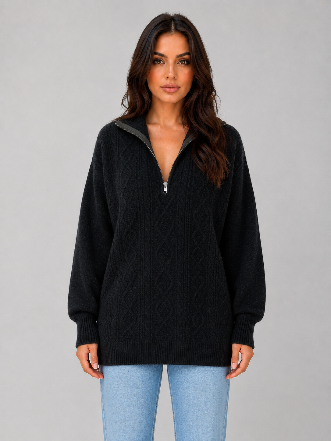 Gwyneth | Women's Half Zip Cable Knit Jumper