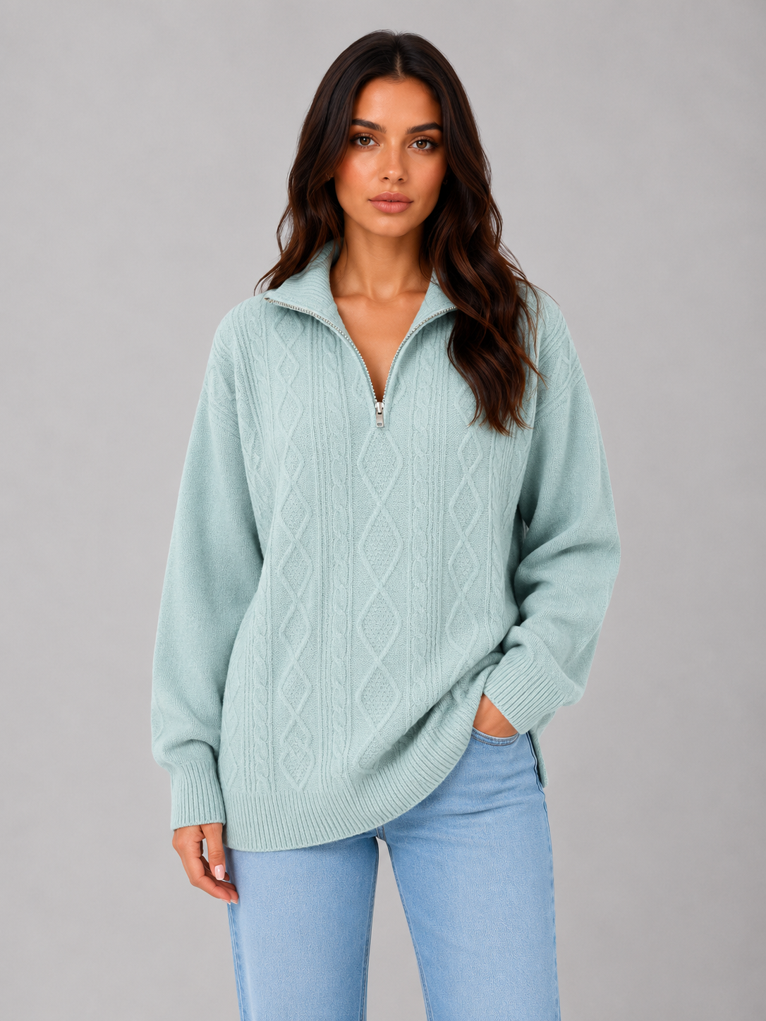 Gwyneth | Women's Half Zip Cable Knit Jumper