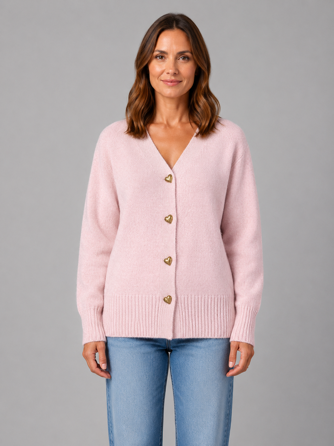 Hesper | Women's Heart Button Knit Cardigan