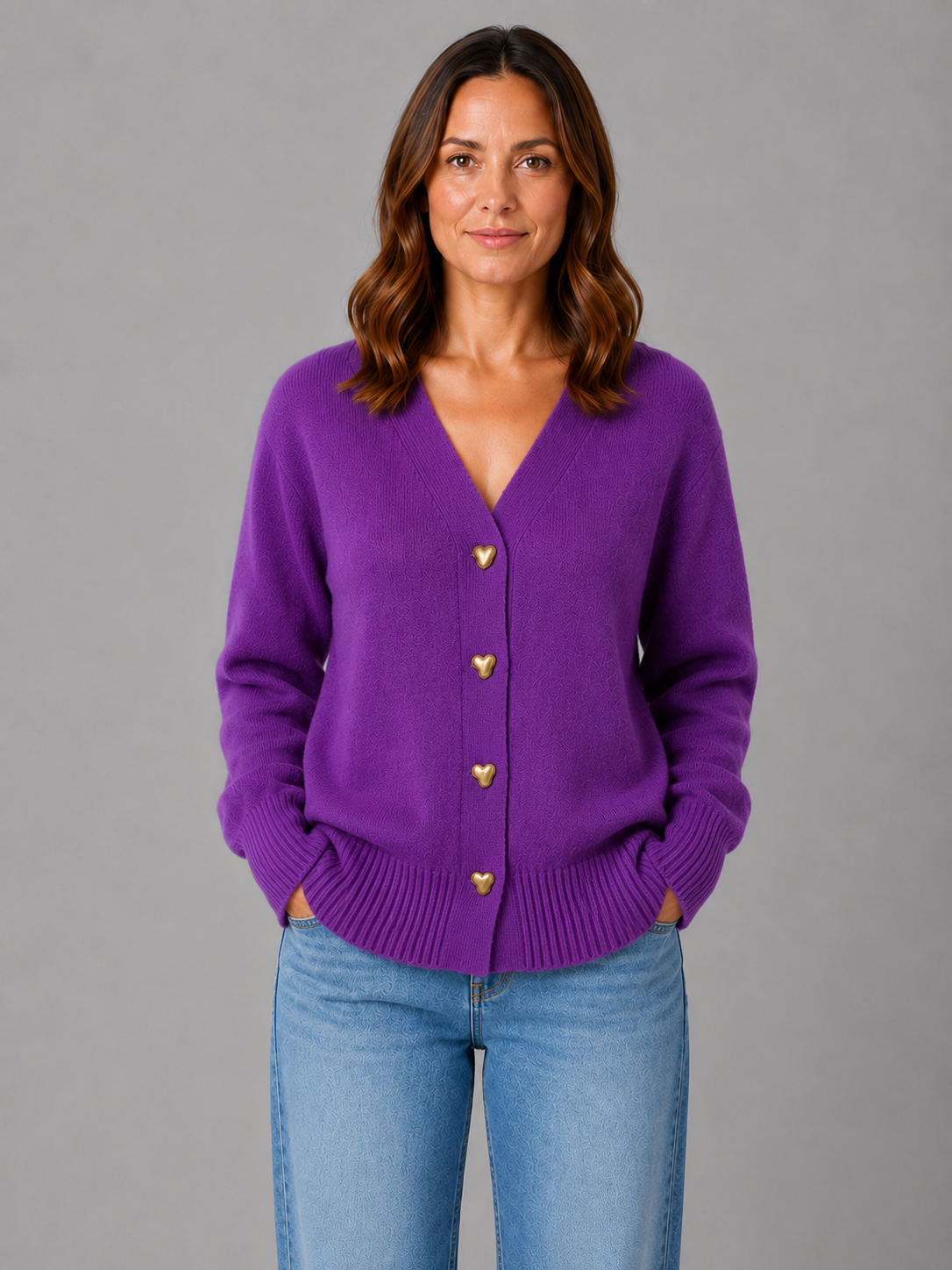 Hesper | Women's Heart Button Knit Cardigan