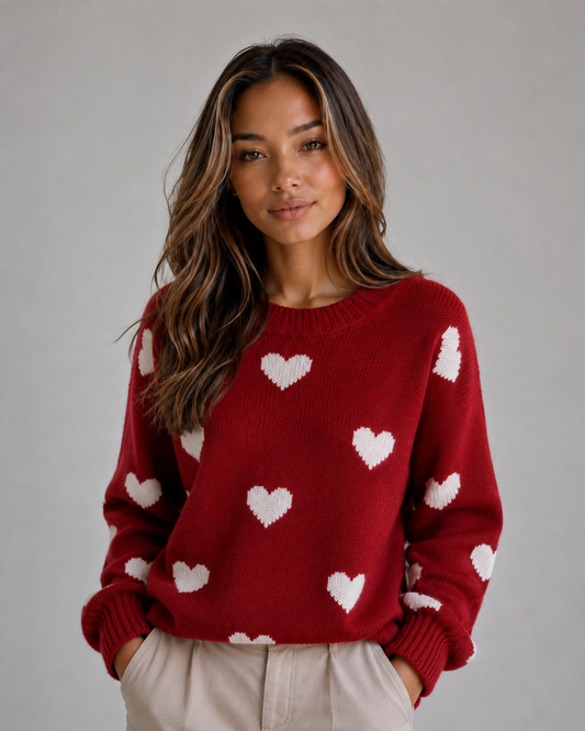 Ursula | Women's Heart Print Crew Neck Jumper