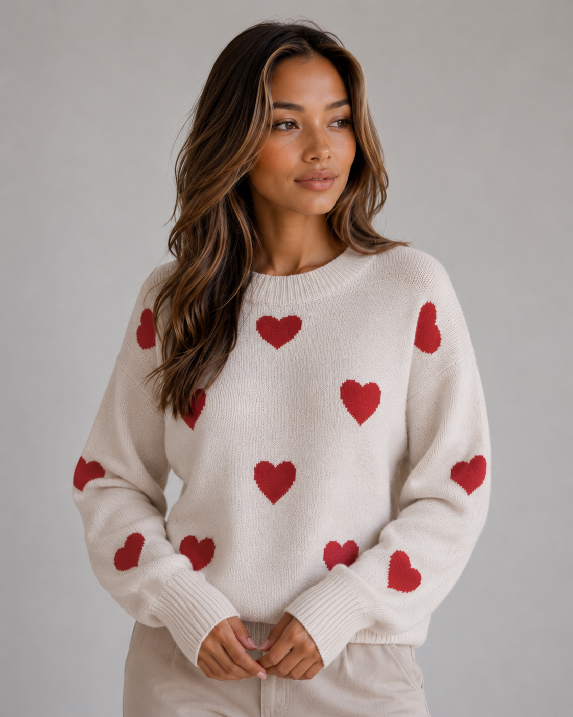 Ursula | Women's Heart Print Crew Neck Jumper