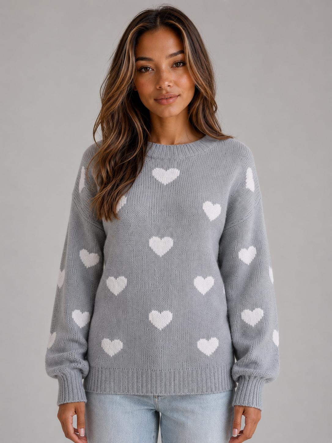Ursula | Women's Heart Print Crew Neck Jumper