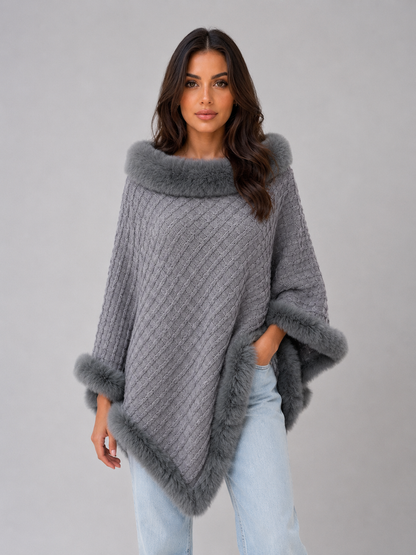 Cadence | Women's Faux Fur Trim Knitted Cape
