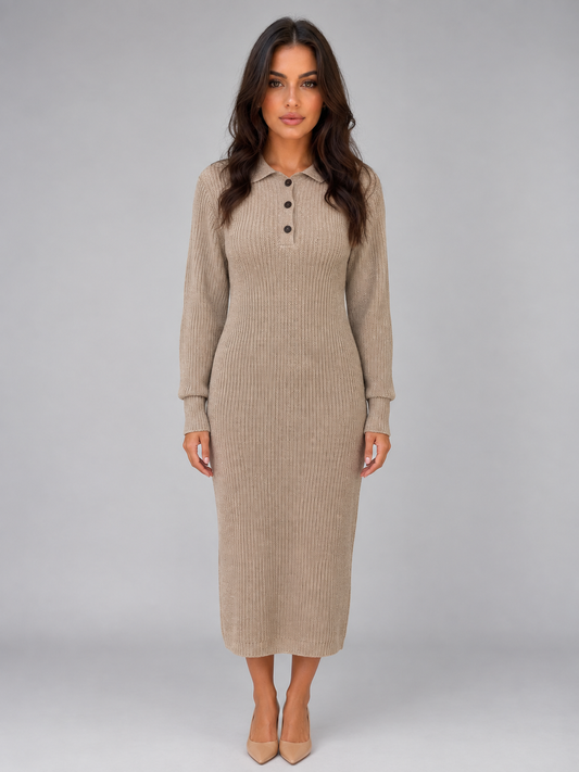 Dorcas | Women's Knitted Polo Midi Dress