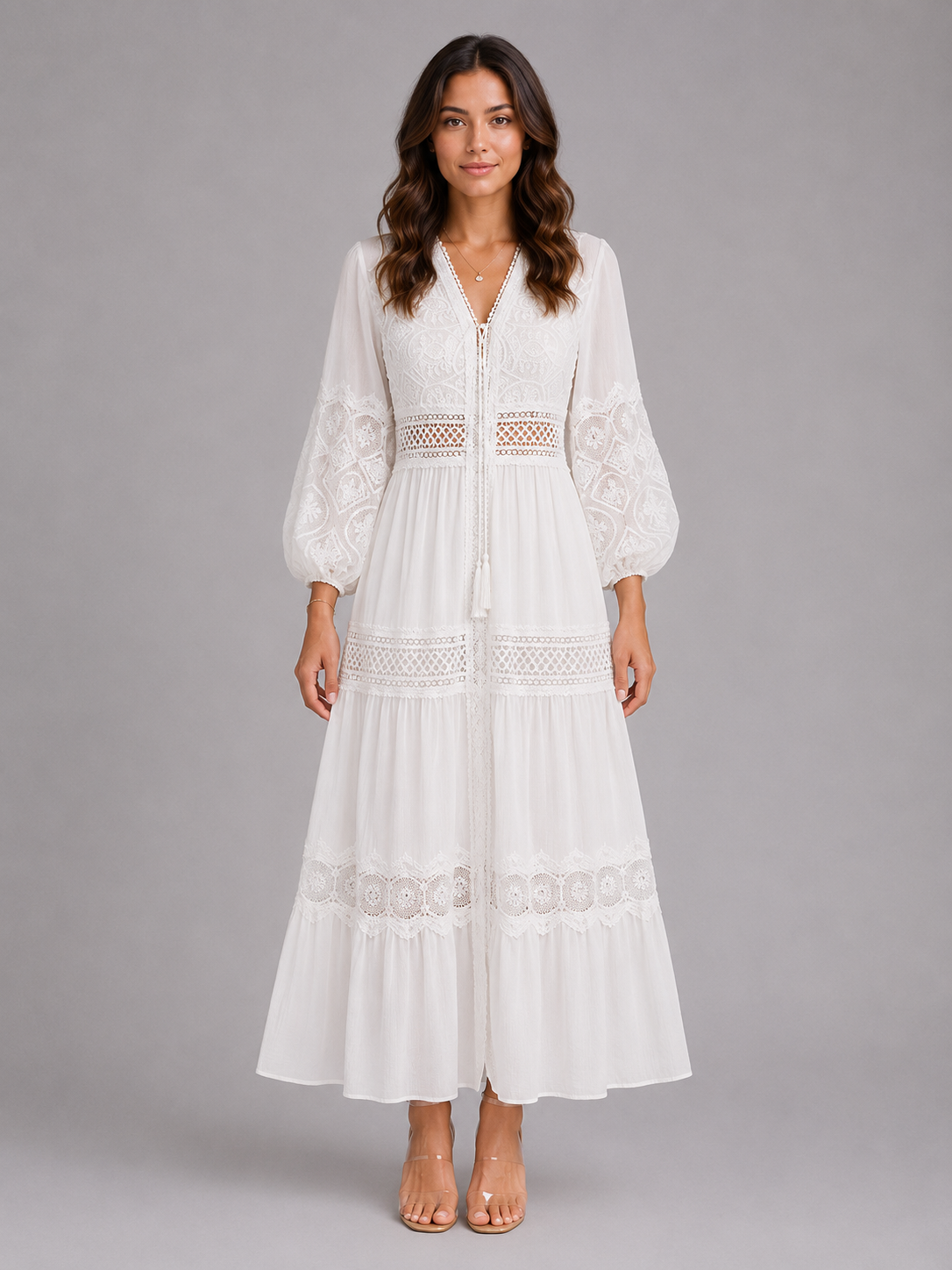 Meredith | Women's Lace Trim Midi Dress