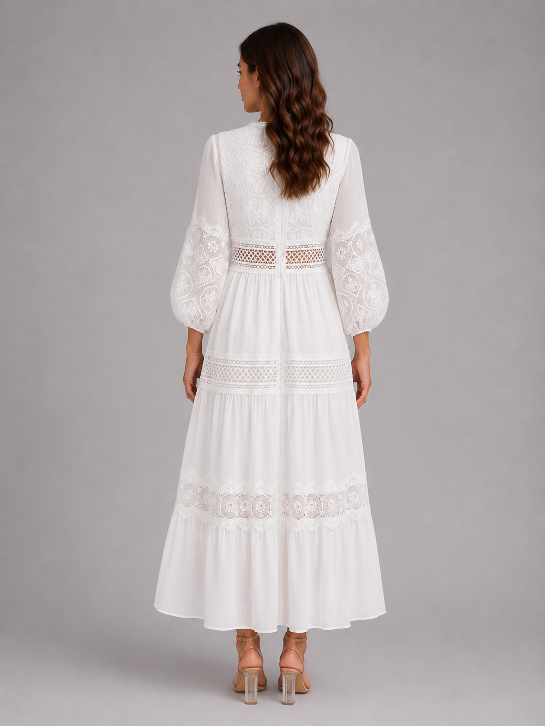 Meredith | Women's Lace Trim Midi Dress