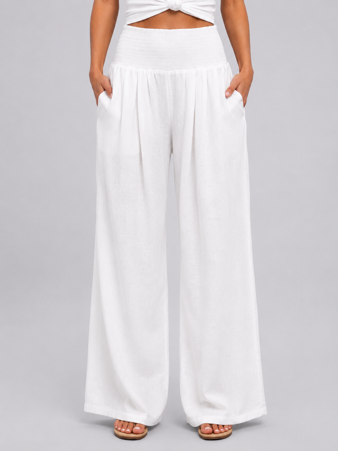 Della | Women's Linen Look Wide Leg Trousers
