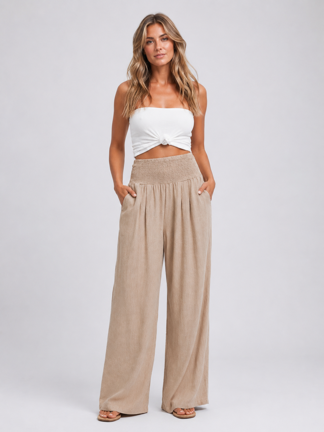 Della | Women's Linen Look Wide Leg Trousers