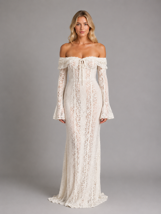Isolde | Women's Off-Shoulder Lace Maxi Dress