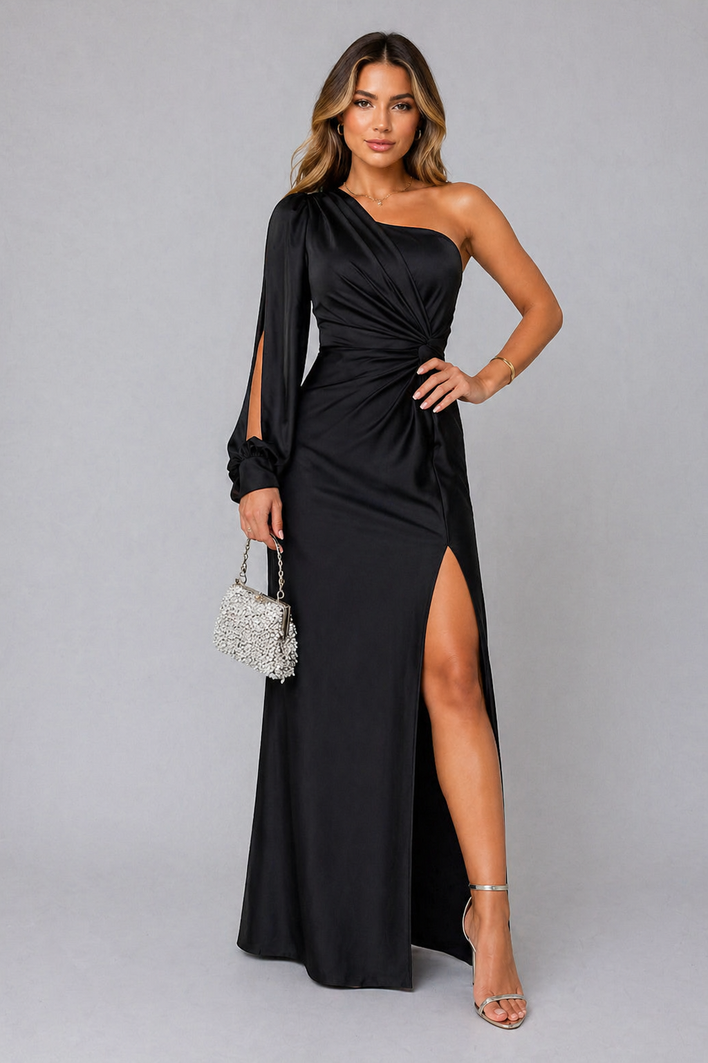 Octavia | Women's One-Shoulder Satin Maxi Dress