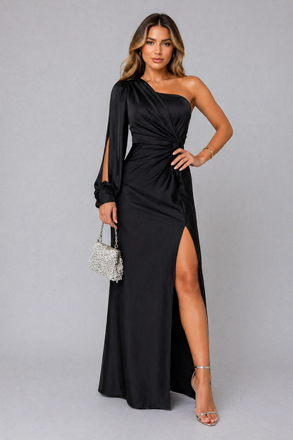 Octavia | Women's One-Shoulder Satin Maxi Dress