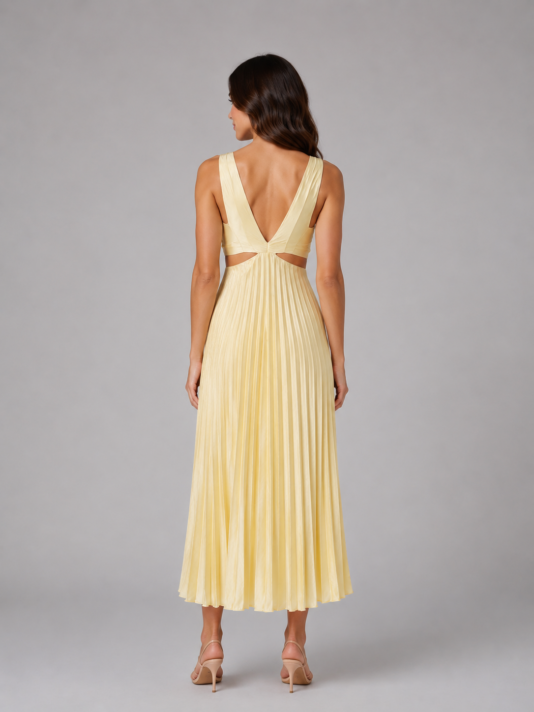 Corinne | Women's Pleated Cut-Out Midi Dress