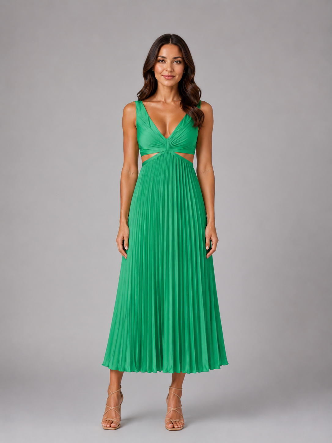 Corinne | Women's Pleated Cut-Out Midi Dress