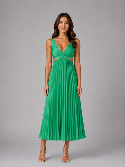 Rosalie | Women's Pleated Cut-Out Midi Dress