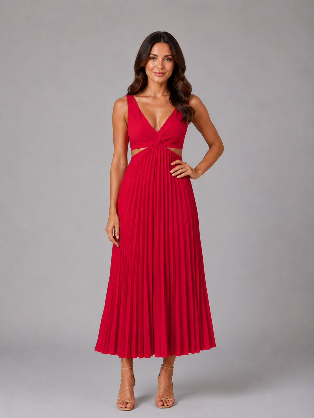 Corinne | Women's Pleated Cut-Out Midi Dress