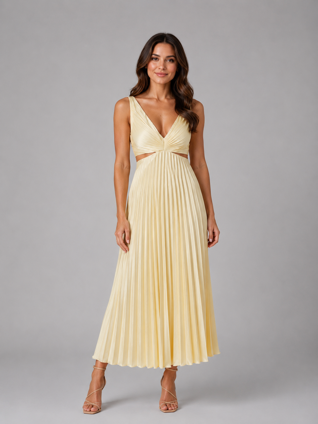 Rosalie | Women's Pleated Cut-Out Midi Dress