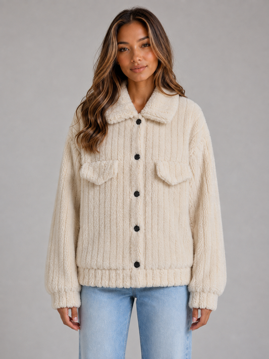 Anemone | Women's Plush Teddy Collared Coat