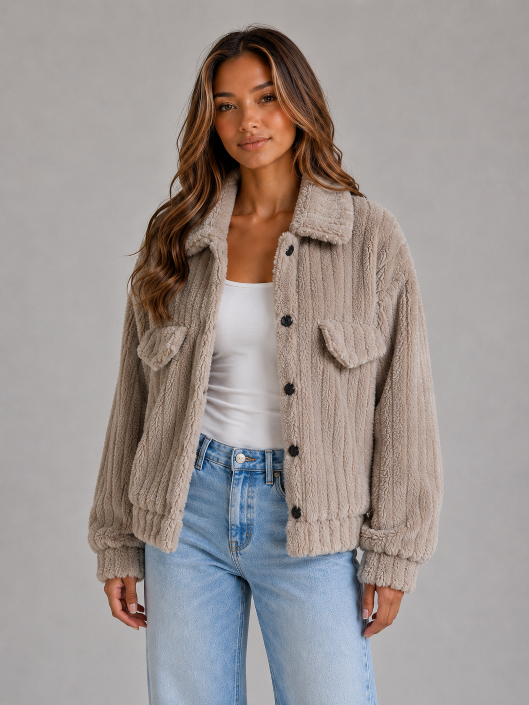 Anemone | Women's Plush Teddy Collared Coat