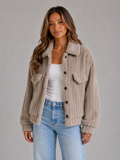 Anemone | Women's Plush Teddy Collared Coat
