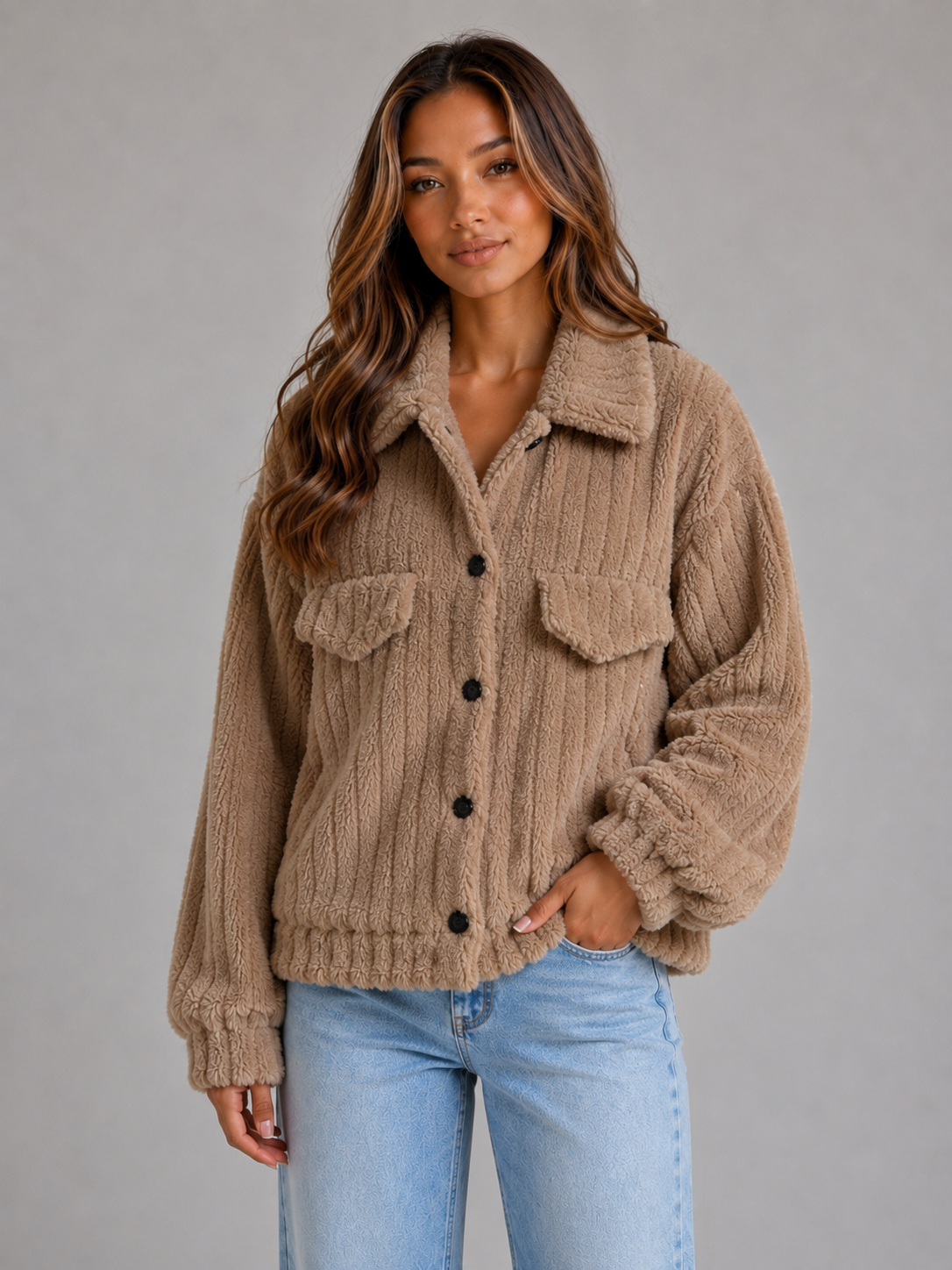 Anemone | Women's Plush Teddy Collared Coat