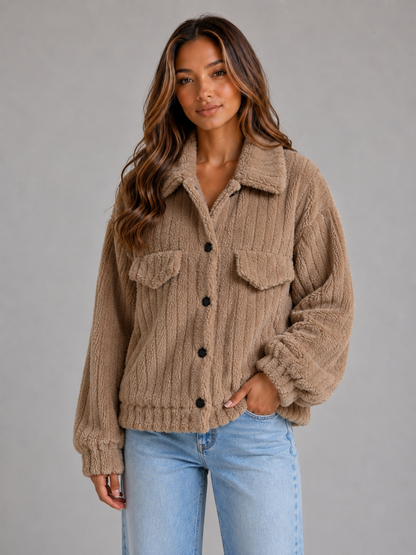 Anemone | Women's Plush Teddy Collared Coat