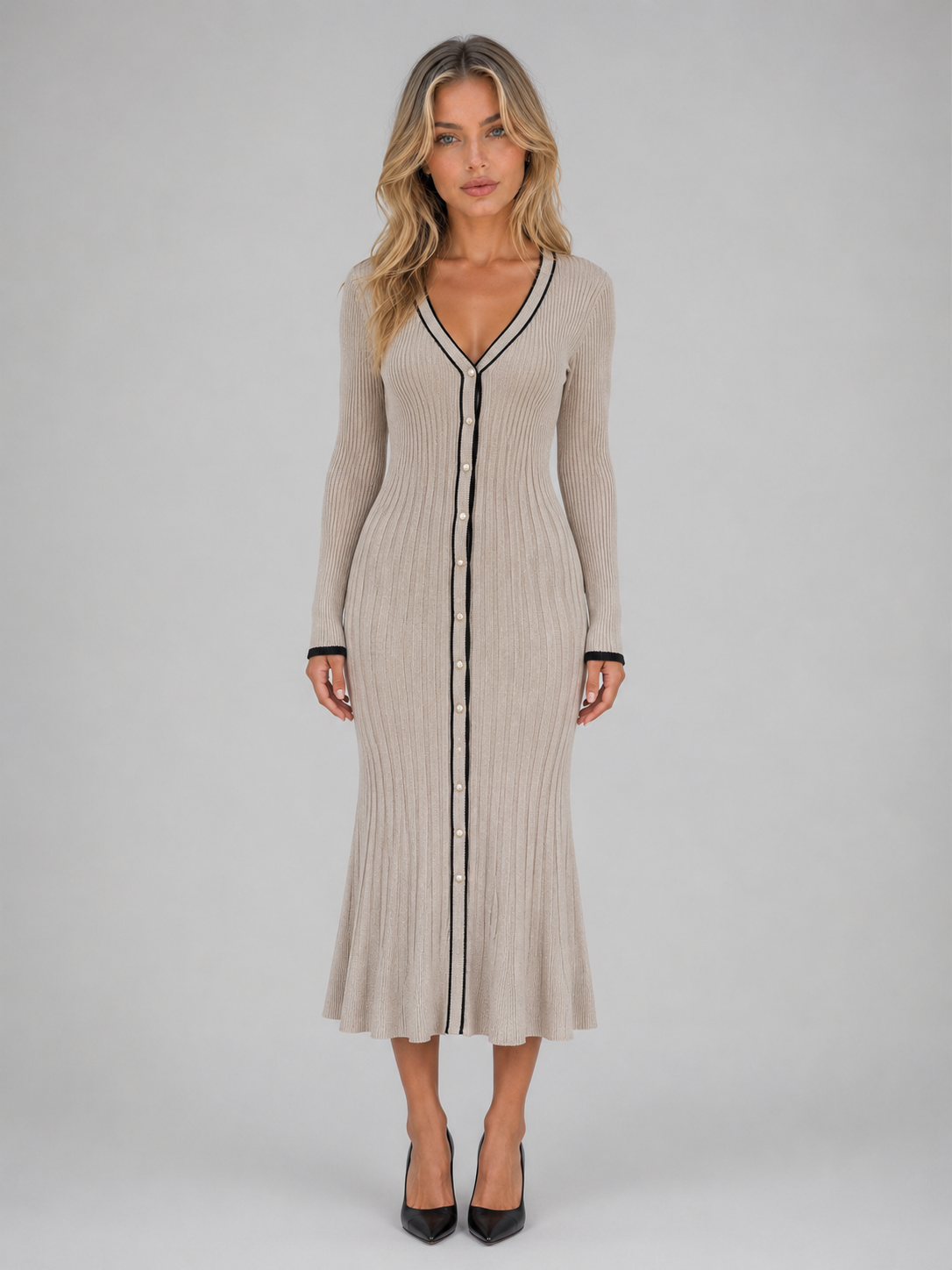 Temperance | Women's V-Neck Long Sleeve Midi Dress