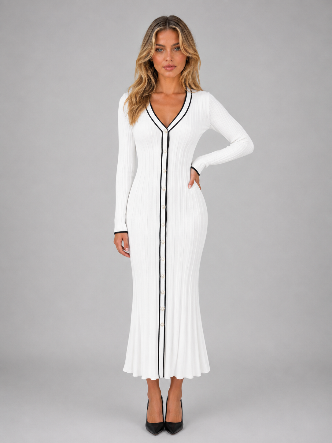 Temperance | Women's V-Neck Long Sleeve Midi Dress