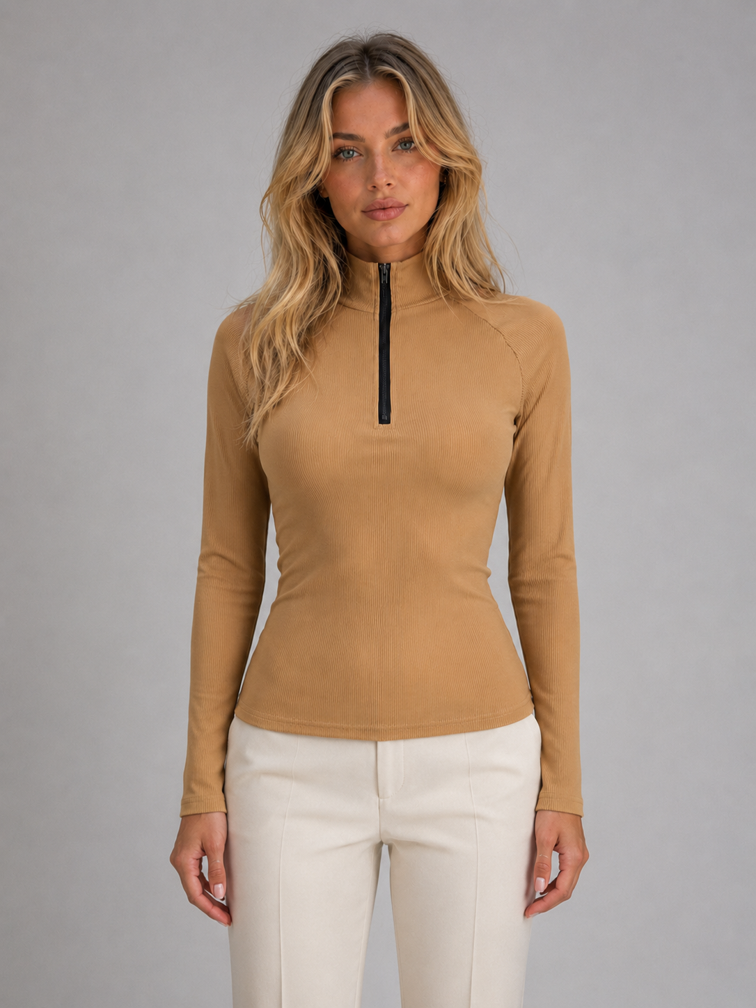 Diana | Women's Ribbed High-Neck Zip Top