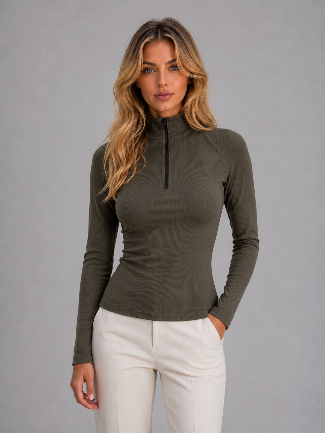 Diana | Women's Ribbed High-Neck Zip Top